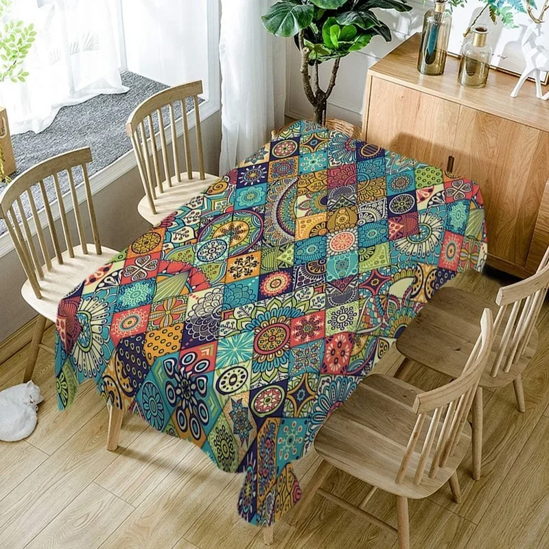 Bohemian Style Waterproof and Stain Proof Geometric Pattern Tablecloth Rectangular Dining Table Tablecloth Kitchen Manteles