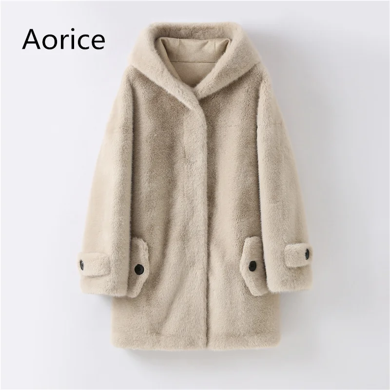 Aorice-abrigo con capucha de piel de visón sintética para mujer, abrigo cálido de invierno, nueva moda, H2905