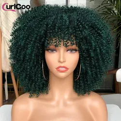 Afro Kinky Curly Perucas com Franja para Mulheres Negras, 14 