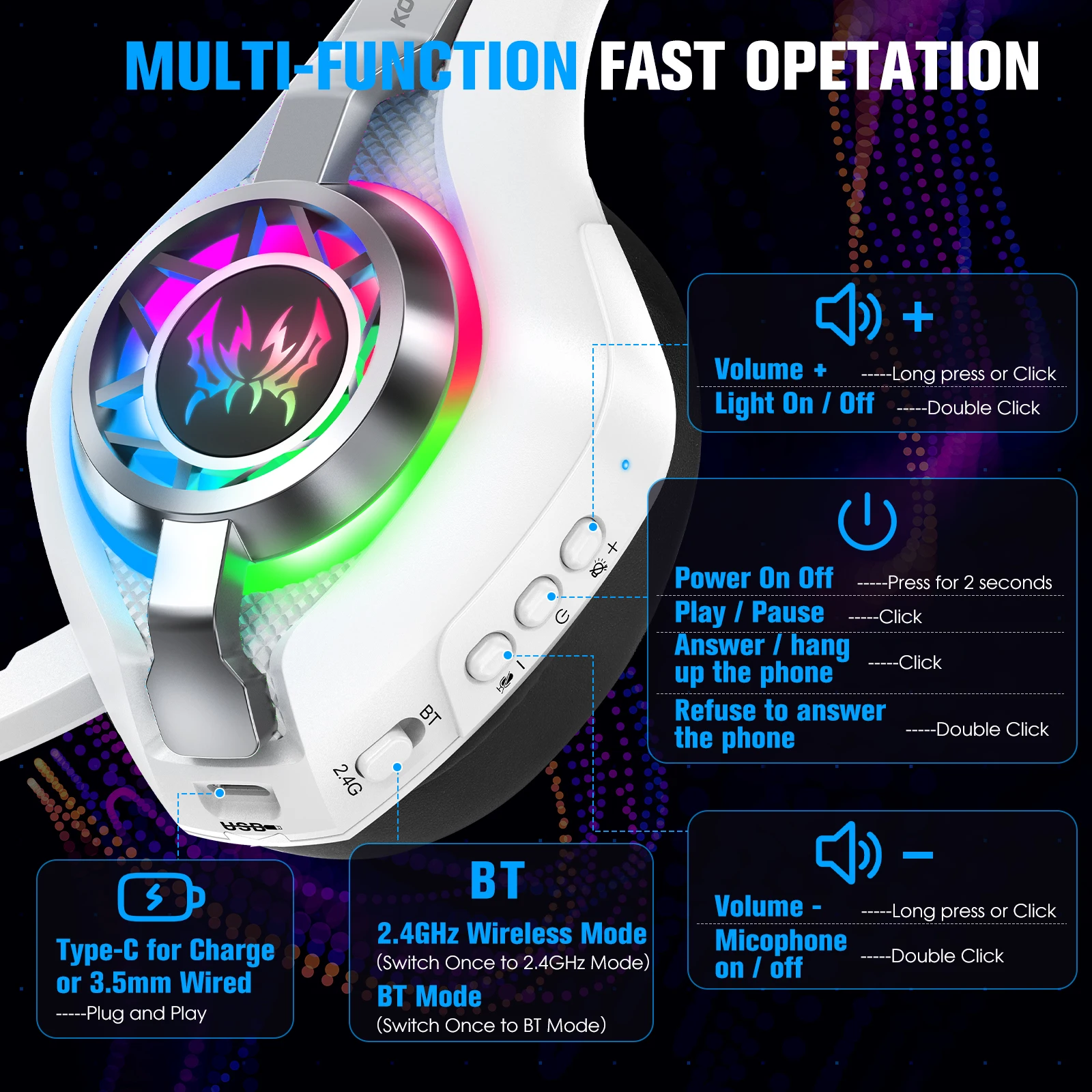 سماعات رأس ستيريو للألعاب Gs400 سلكية مع ميكروفون وإضاءة LED وإلغاء الضوضاء لجهاز Ps5 Ps4 Pc Xbox One Switch