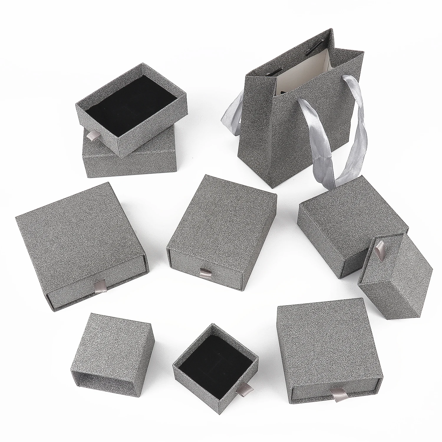 Shiny Silver Kraft Paper Jewelry Box Set