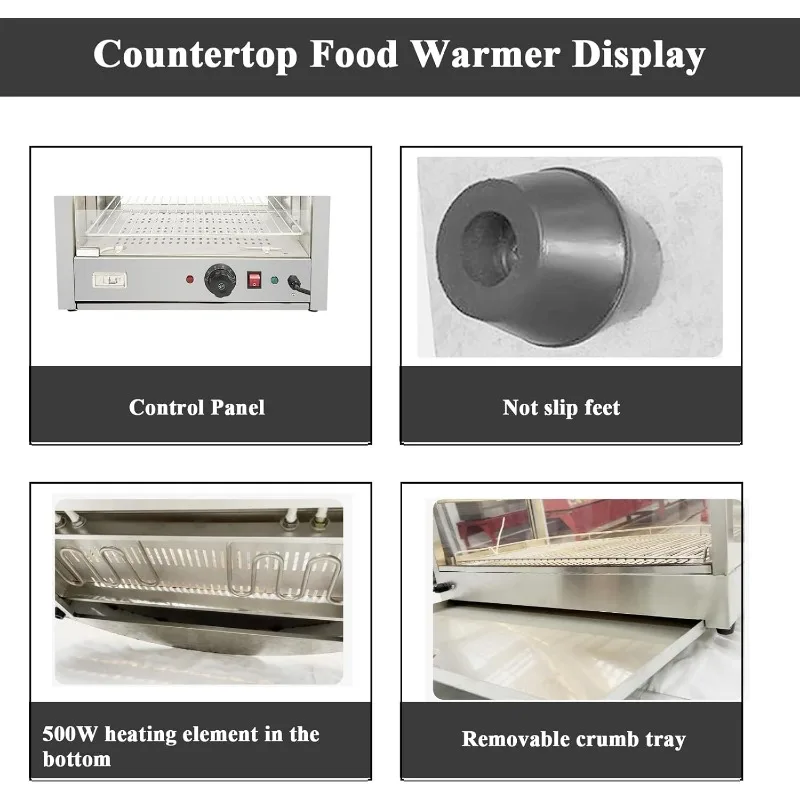 Vitrine de chauffe-aliments avec porte arrière, dessus de seau, vitrine Hot Wskins, 3 étagères, affichage d'aliments chauds, 19 po, 19.29 po