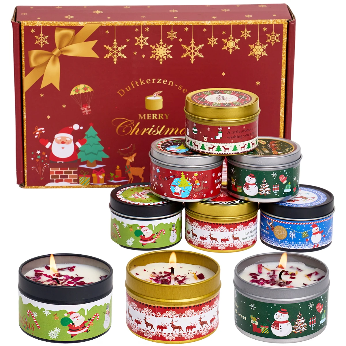 Christmas Scented Candle Set Gift Fragrance Candle Jar Smokeless Romantic Incense Aromatherapy Candle Stonedried Flower Soy Wax