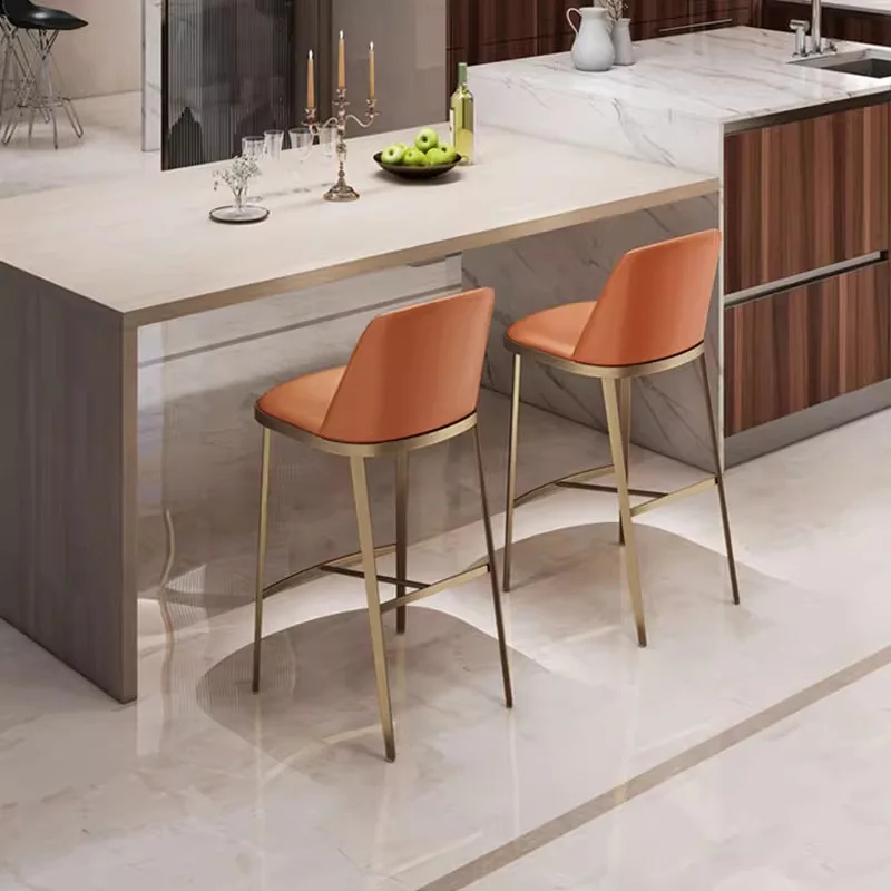 

Light luxury bar chair beautiful tanned leather living room restaurant bar chair modern villa high pedal cafe restaurant bar
