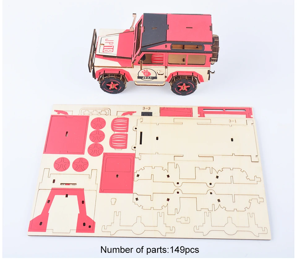 P76-3d Puzzel Houten Speelgoed Lasersnijden Jigsaw Suv Diy Model Montage Kit Kinderen Leren Educatief Houten Speelgoed Voor Kinderen