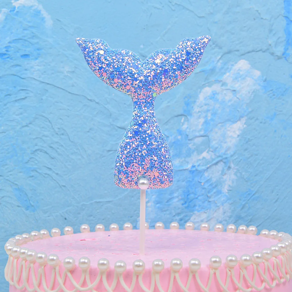

5 Pcs Glitter Fish Tail Card Insert Decoration Cake Toppers with Mermaid Shape Shine