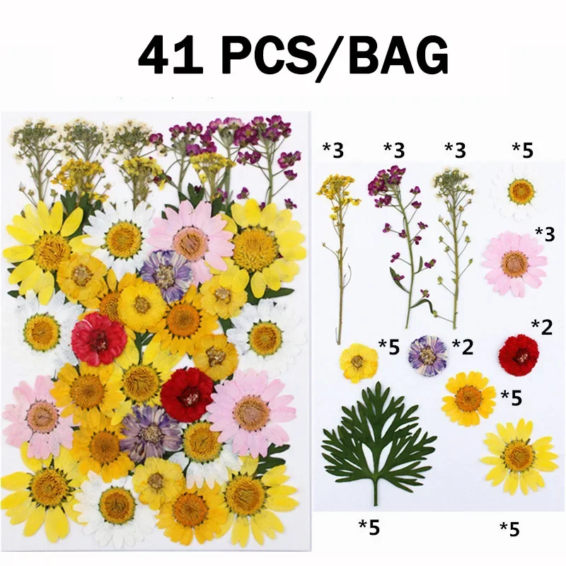 41Pcs Colorful Press Dried Flowers Uv Resin Natural Flower Resin Material for DIY Epoxy Resin Filling Jewelry Decoration Mold