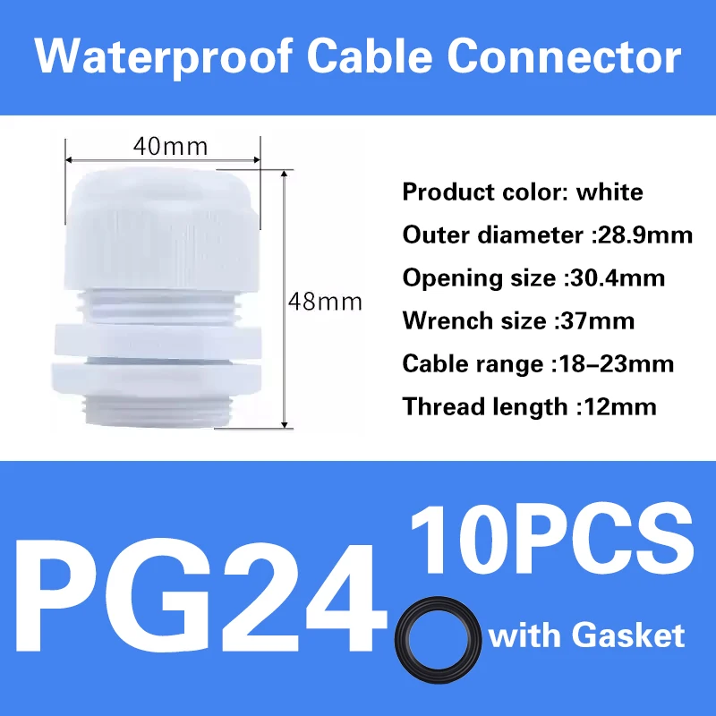 Wasserdichte Kabelverschraubung der PG-Serie, Kabeleinführung, IP68, weiß, schwarz, Nylon-Kunststoff-Stecker, PG7/9/11/16, PG19/21/36/63, PG21/24/25/29