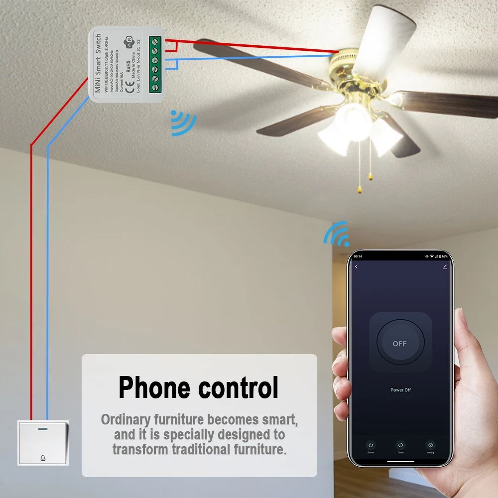 2PCS Wifi Mini Smart Switch 16A DIY Wireless Breaker 2 WAY Control Timer Home Automation Work with Tuya Smart Alexa Google Home