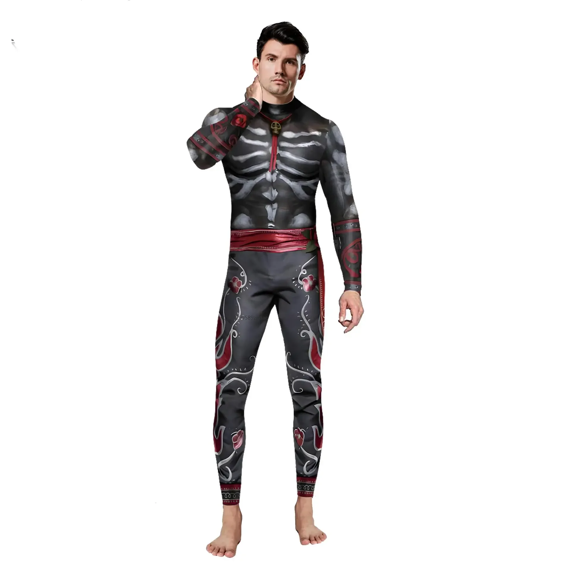 Halloween Party Outfit Game Cosplay Costume Full Body Man Zentai Bodysuit Skeleton Print Catsuit Carnival Clothing