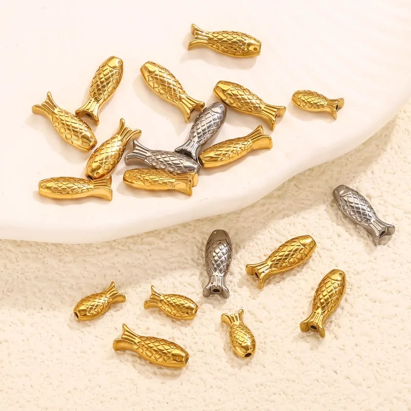 Cute Gold Color Stainless Steel Koi Fish Tube Beads for Jewelry Making Necklaces Bracelet DIY Materials Spacer Beads Accessories view 4