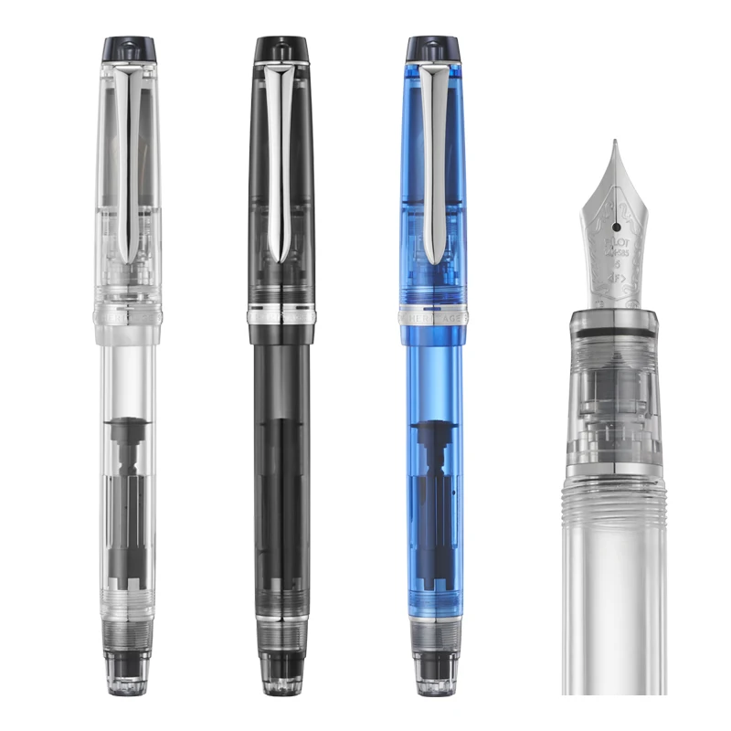 

Оригинальная перьевая ручка Pilot CUSTOM HERITAGE 92, прозрачный поршень, перо из 14-каратного золота, классический цвет, демонстрация синего, черного, оранжевого цвета