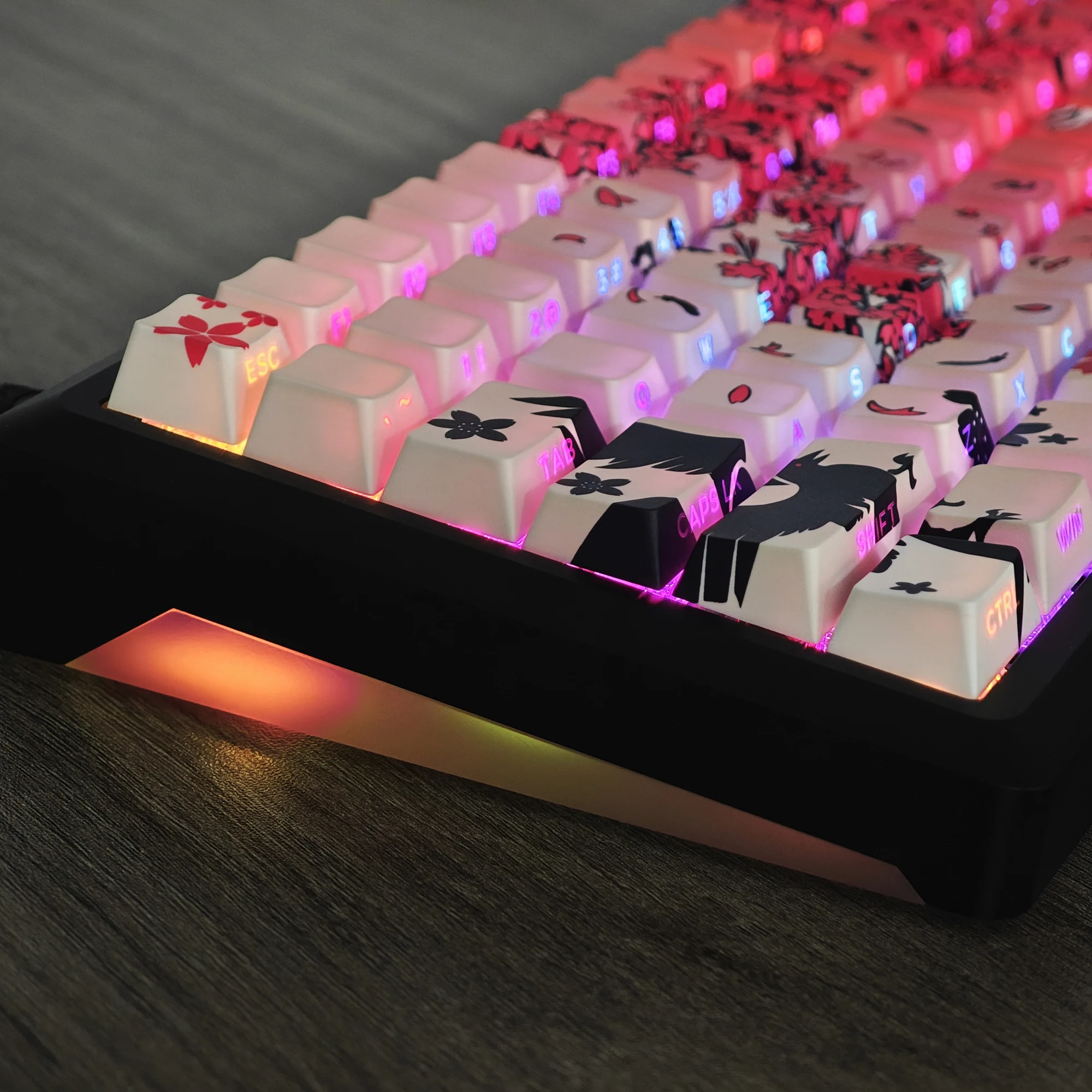 Cereja Perfil Cereja Perfil 132, Raven Sakura, tiro duplo, brilhar através de PBT Keycaps para teclado mecânico MX