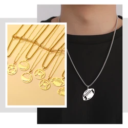 Unift Ball Necklace for Men Stainless Steel Rugby Baseball Football Soccer Basketball Pendant Hip Hop Boy Kid Sport Jewelry Gift
