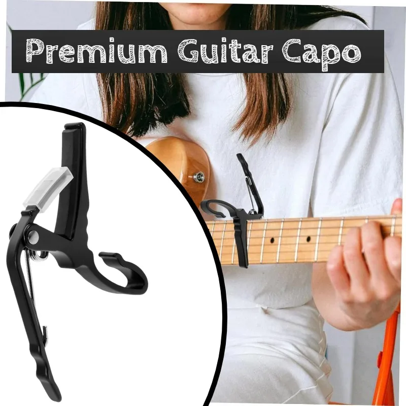 Capo de Guitarra Negro para Guitarra Acústica, Eléctrica y Ukelele, Capo de Gatillo Ligero para Ajustes Rápidos de Afinación y Agarre Fuerte