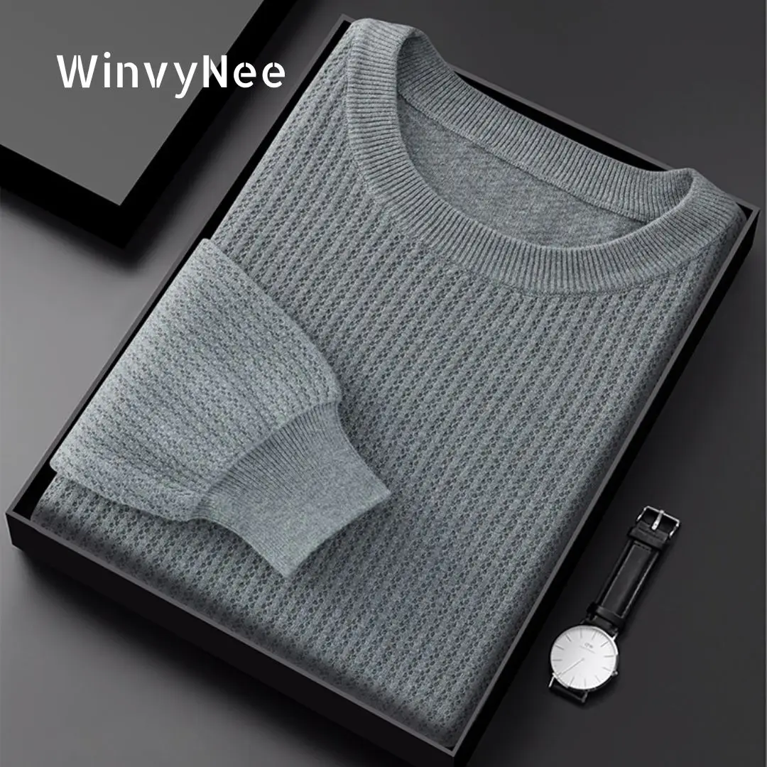 

Мужской свитер WinvyNee, хлопковая одежда, повседневный однотонный свитер с круглым вырезом и длинными рукавами, утепленный вязаный базовый топ, пуловеры, весенняя коллекция ZM1092009