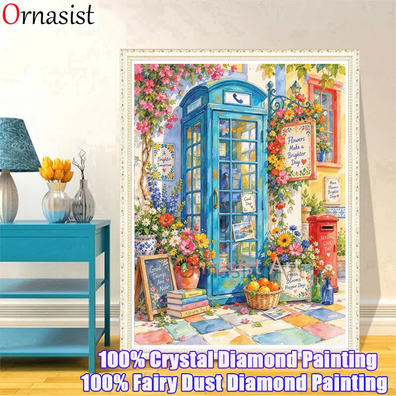 100% Fairy Dust Diamond Painting Landscape Kit Telephone Booth Full Crystal Diamond Mosaic Embroidery Art Chair Wall Decor Gift