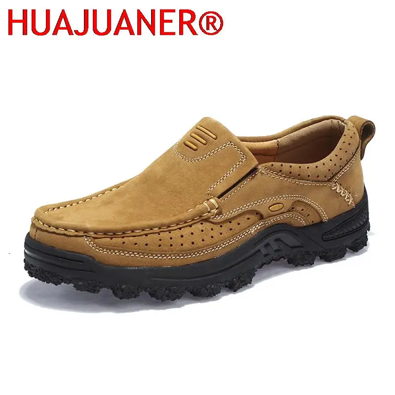 High Quality Mens Tooling Business Men Shoes Sneakers Male Fashion Outdoor Shoes Genuine Leather Hiking Shoe Round Toe Loafers