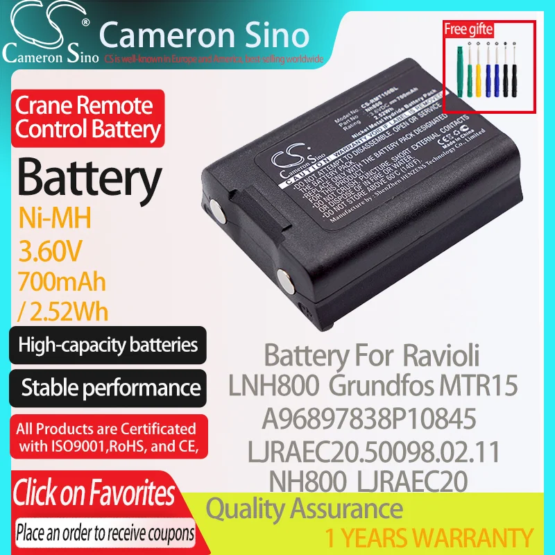 CameronSino Battery for Ravioli LNH800 Grundfos MTR15 A96897838P10845 LJRAEC20 fits Ravioli NH800 Crane Remote Control battery