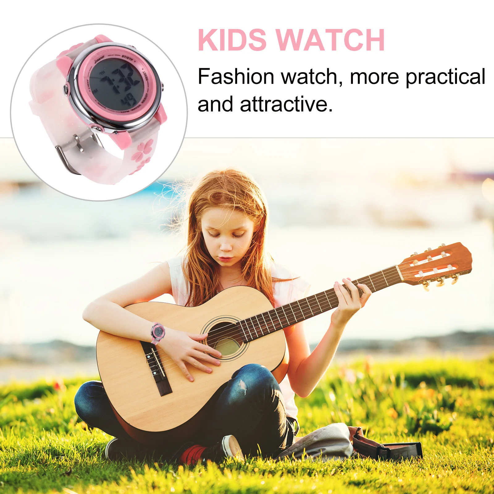 1Pcs Waterproof Watch Lovely Flower Pattern Cartoon Digital Wristwatch Durable School Outdoor Activity Flower Pattern Watch
