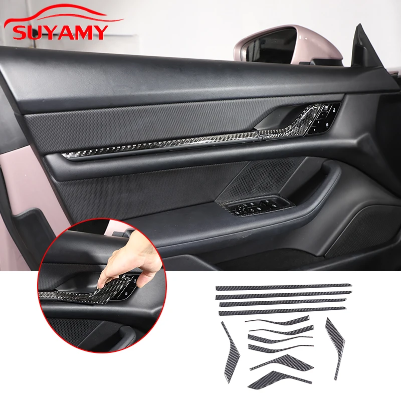 

Soft Carbon Fiber Car Inner Door Handle Frame Panel Trim Sticker For Porsche Taycan 2019-2022 Car Accessories