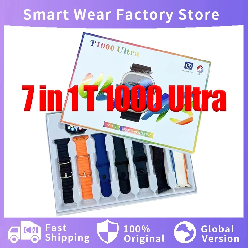 

Новинка 2023 года, 7 ремешков для часов, часы T1000 Ultra Smartwatch с квадратным экраном, мониторинг ЭКГ, наручные часы Reloj Inteligente ﻿ ﻿