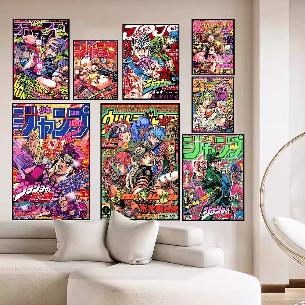 Anime JoJo Bizarre Adventure Retro Classic Movie Posters Fancy Wall Sticker for Living Room Bar Decoration Room Wall Decor