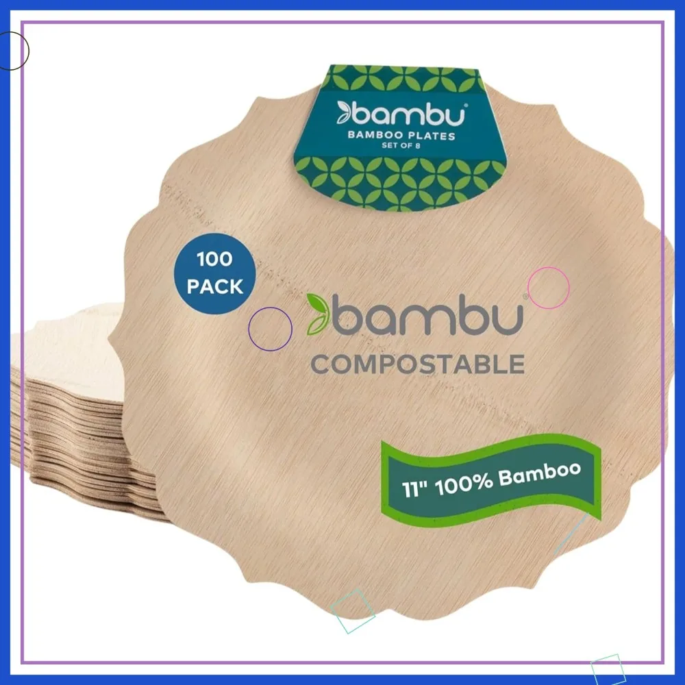 

100-Pack Biodegradable Bamboo Plates, Eco-Friendly Disposable for Parties & Events