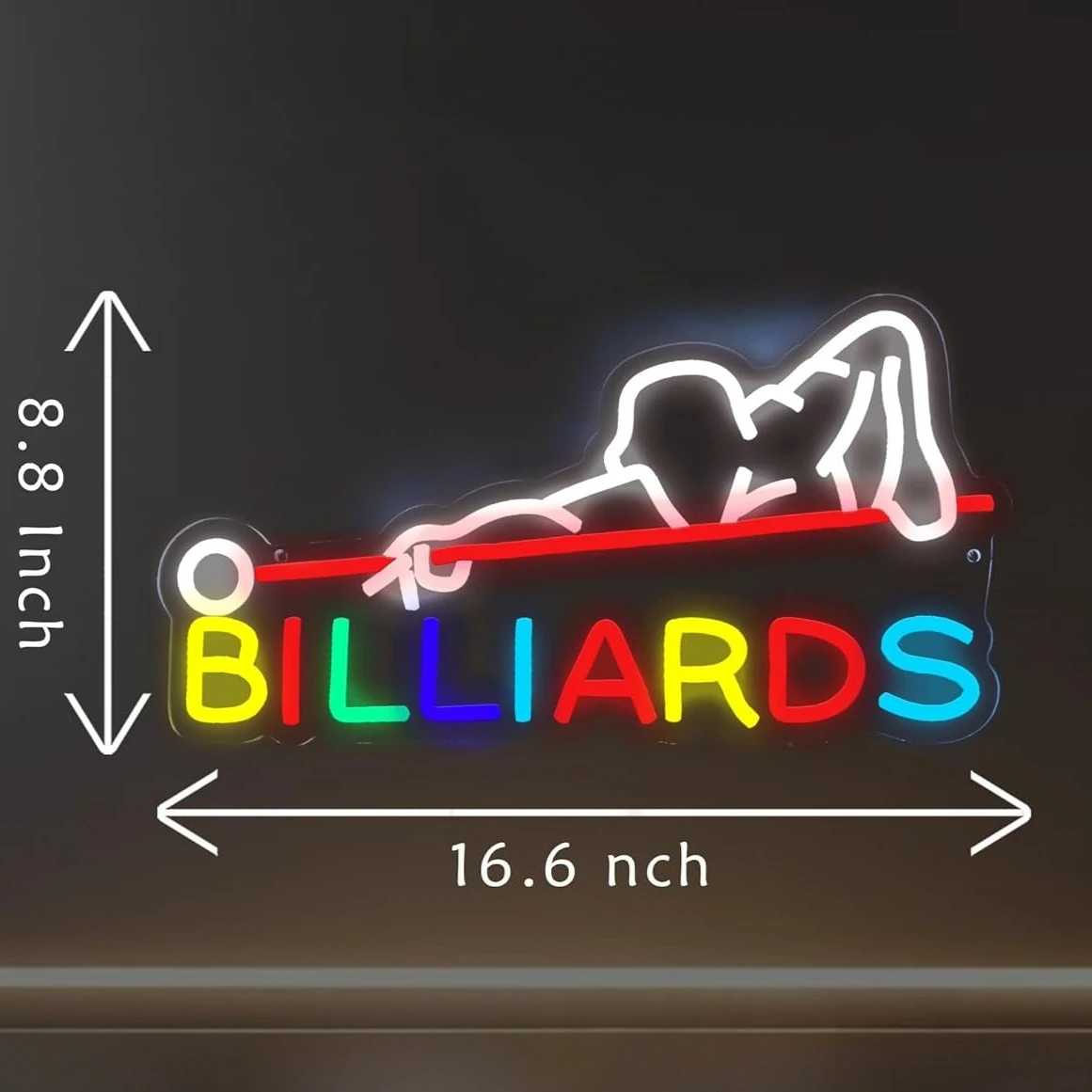 ไฟนีออน LED สำหรับบิลเลียด ใช้พลังงานจาก USB ปรับความสว่างได้ เหมาะสำหรับห้องบิลเลียด บาร์กีฬา ห้องพักผู้ชาย ห้องเล่นพูล ตกแต่งผนังสำหรับงานปาร์ตี้ ของขวัญสำหรับเด็กผู้ชาย