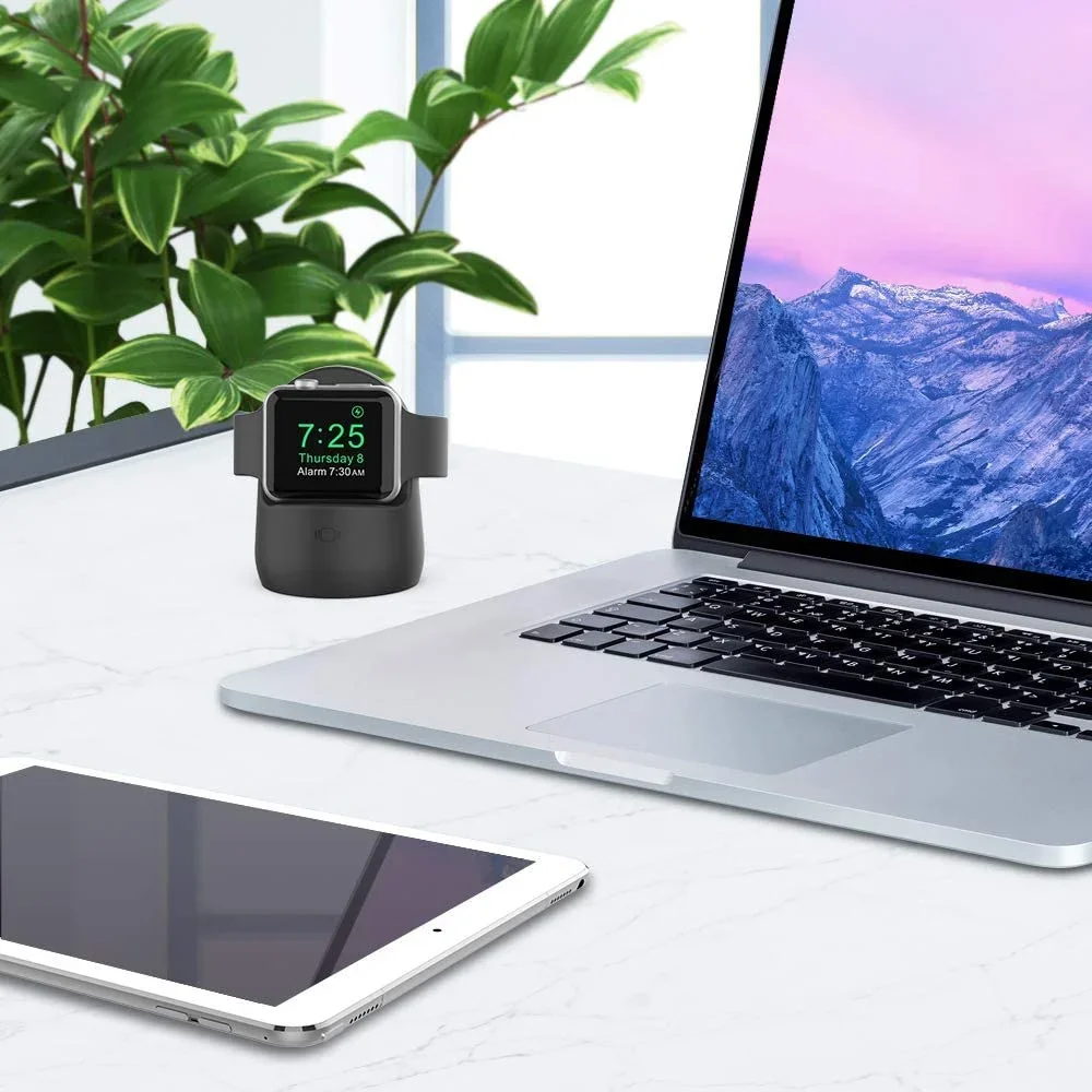 Ladeständer für Apple Watch Serie Ultra/8/SE2/7/6/SE/4/3 49 mm/45 mm/44 mm/42 mm/41 mm/40 mm/38 mm, langlebiger Silikon-Nachttischmodus – Detail 6
