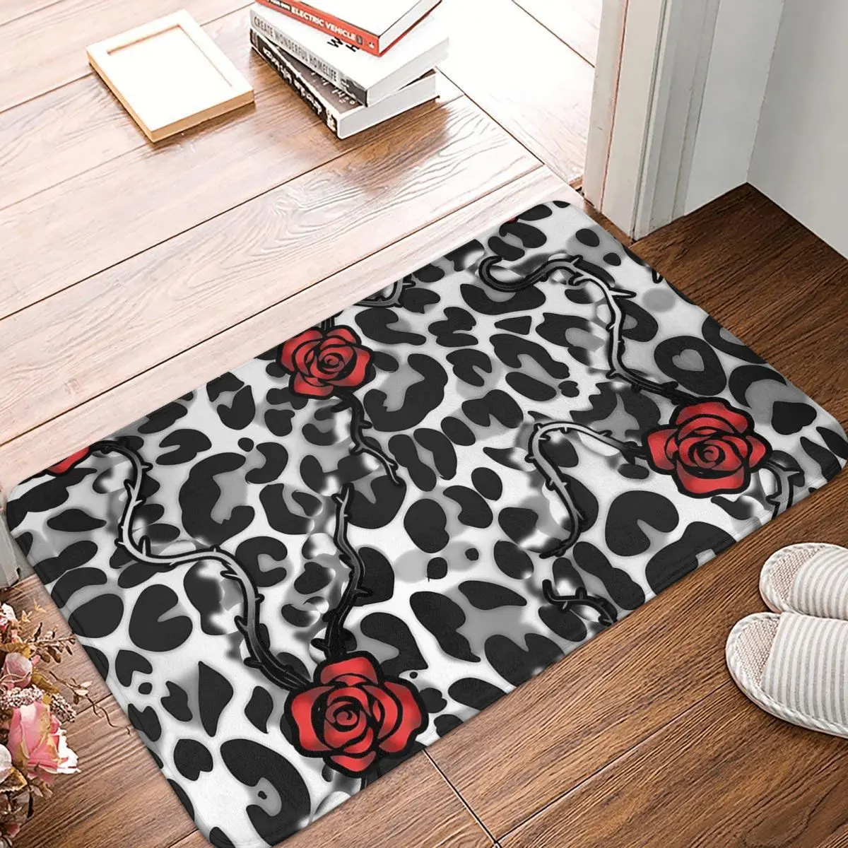 Leopard Print Roses Doormat Kitchen Entrance Home Floor Mat Anti-slip Carpet Rug for Living room Footpad Mats