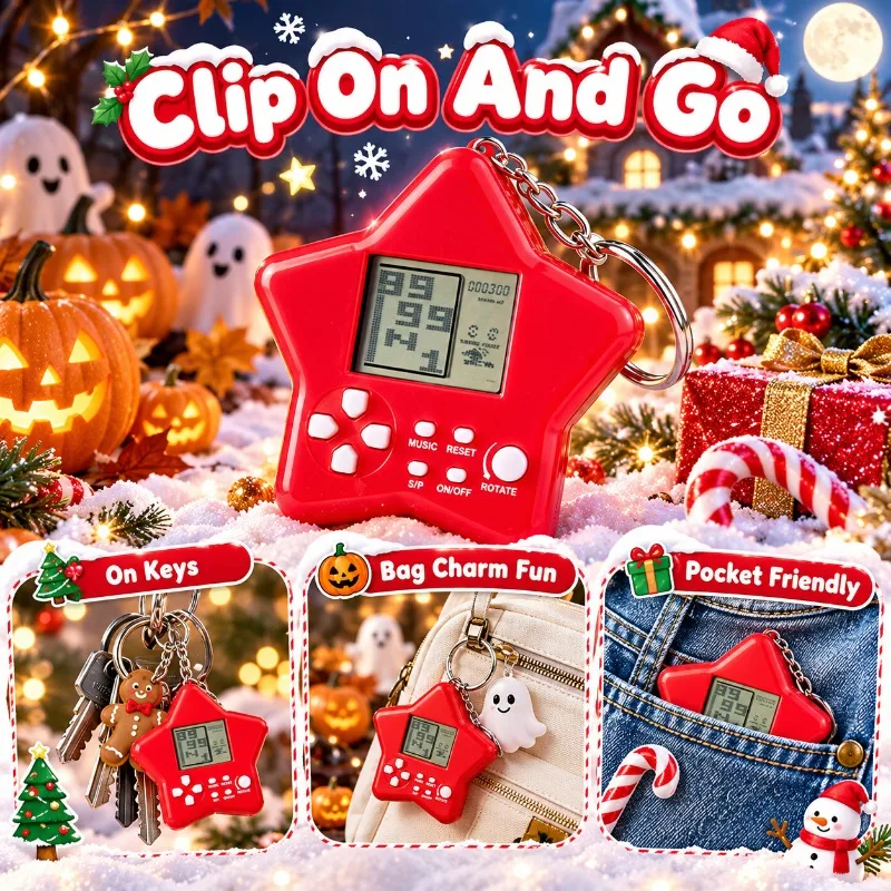 Vintage Mini Handheld Tetris Game Console Keychain Classic Retro Electronic Game Ornament