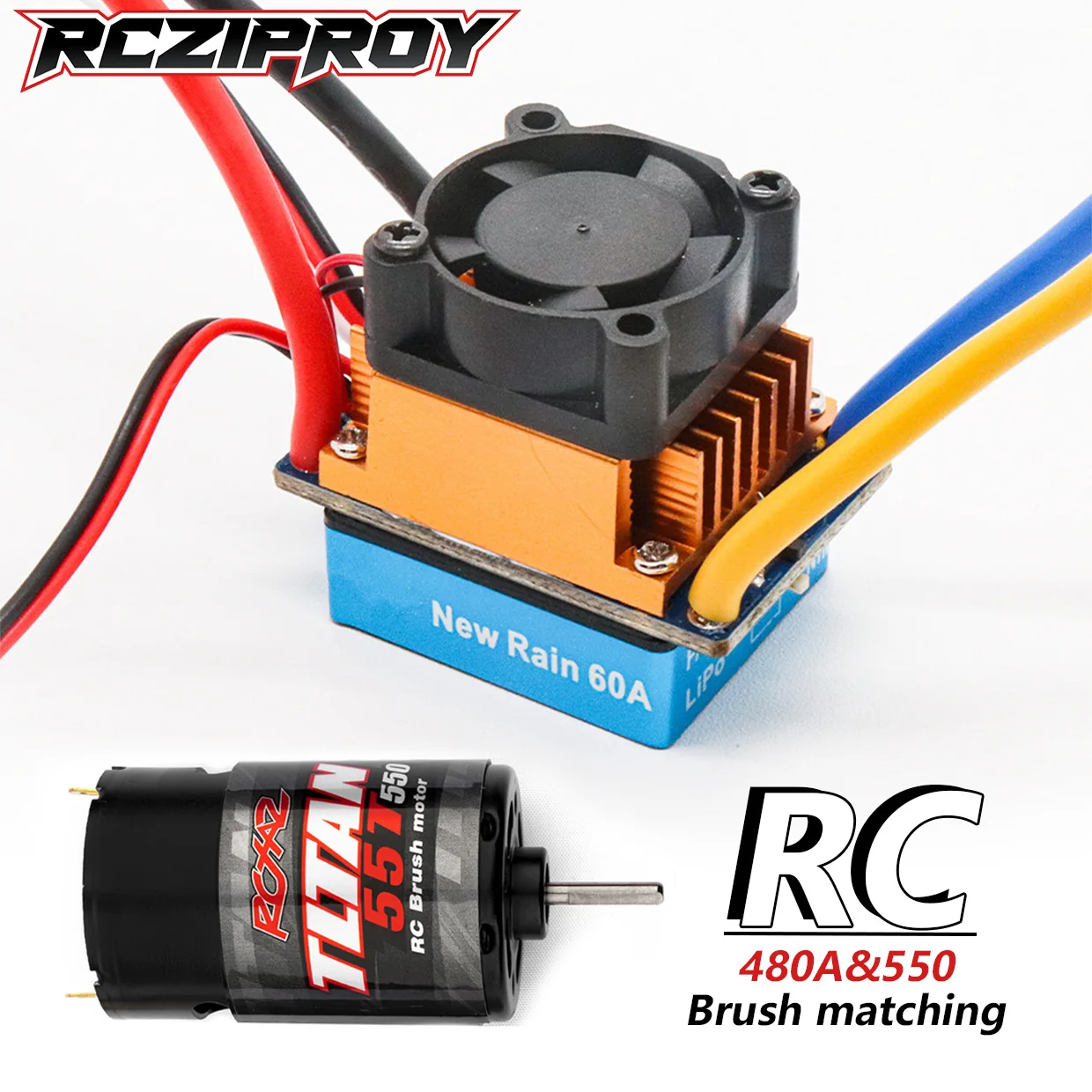 

RCZIPROY Upgrade 480A Waterproof Brushed ESC Speed Controller & 550 Motor for 1/10 RC Creeper Axial SCX10 Redcat Gen8 Tamiya HSP