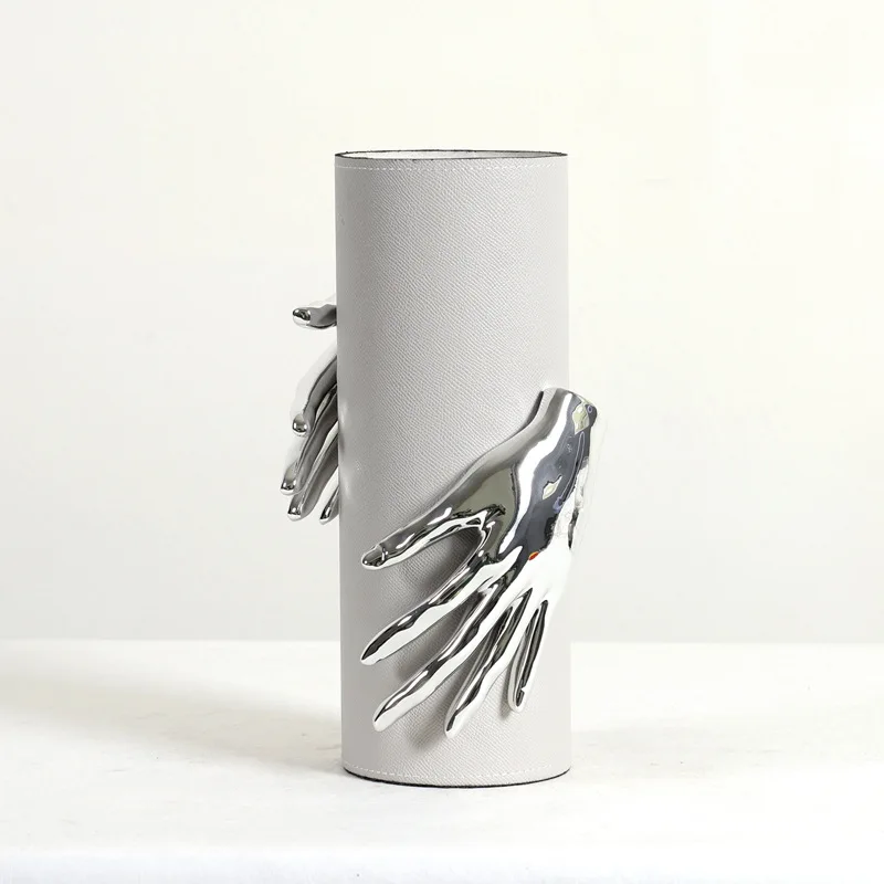 CX Modern Simple Light Luxury High-end Hug Vase Gesture Palm Leather Vase Ornament