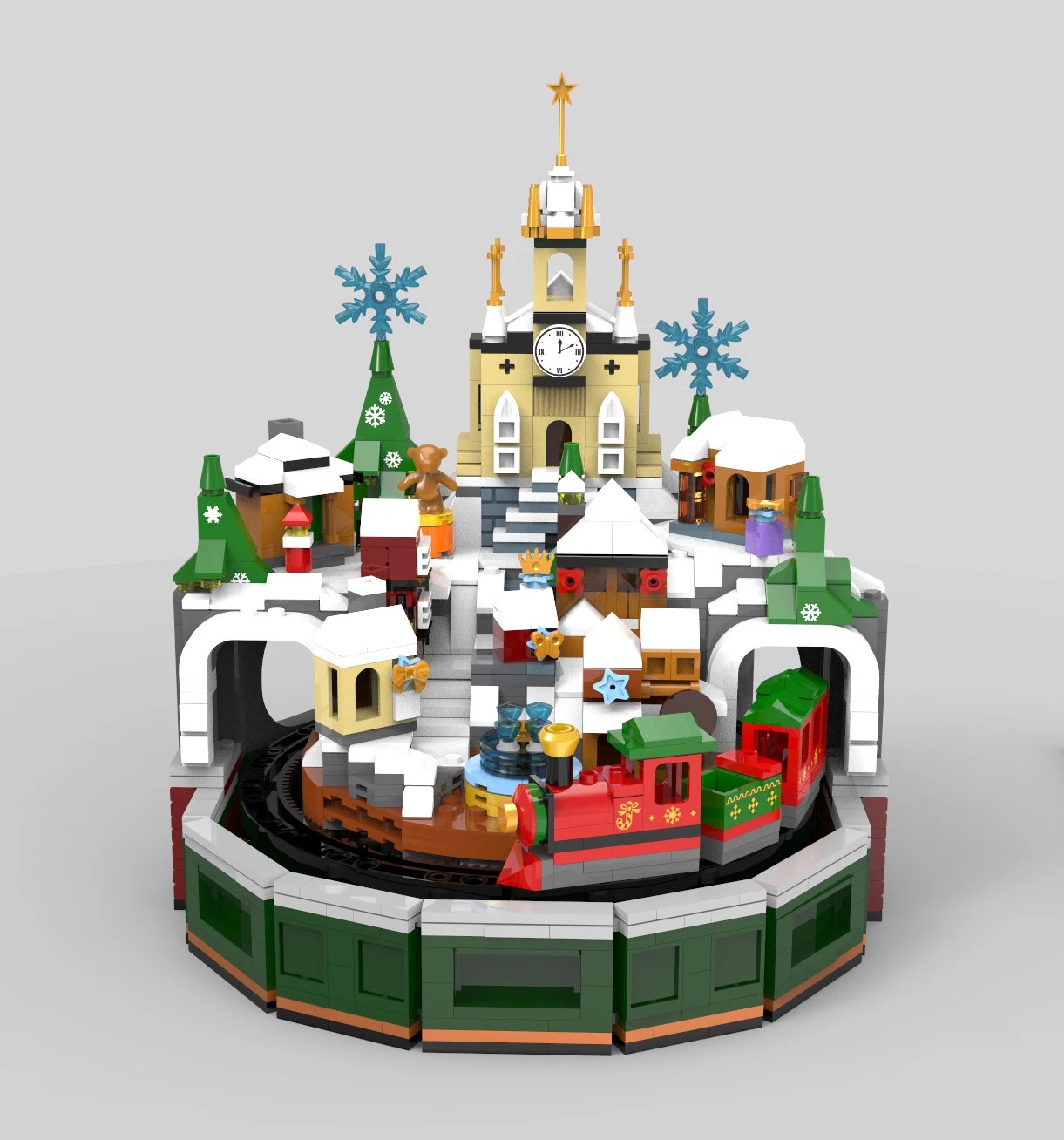 1248 Uds DIY bloques de arquitectura de tren de Navidad Castillo de Navidad bloques de construcción con caja de música niños cumpleaños montar ladrillos regalos