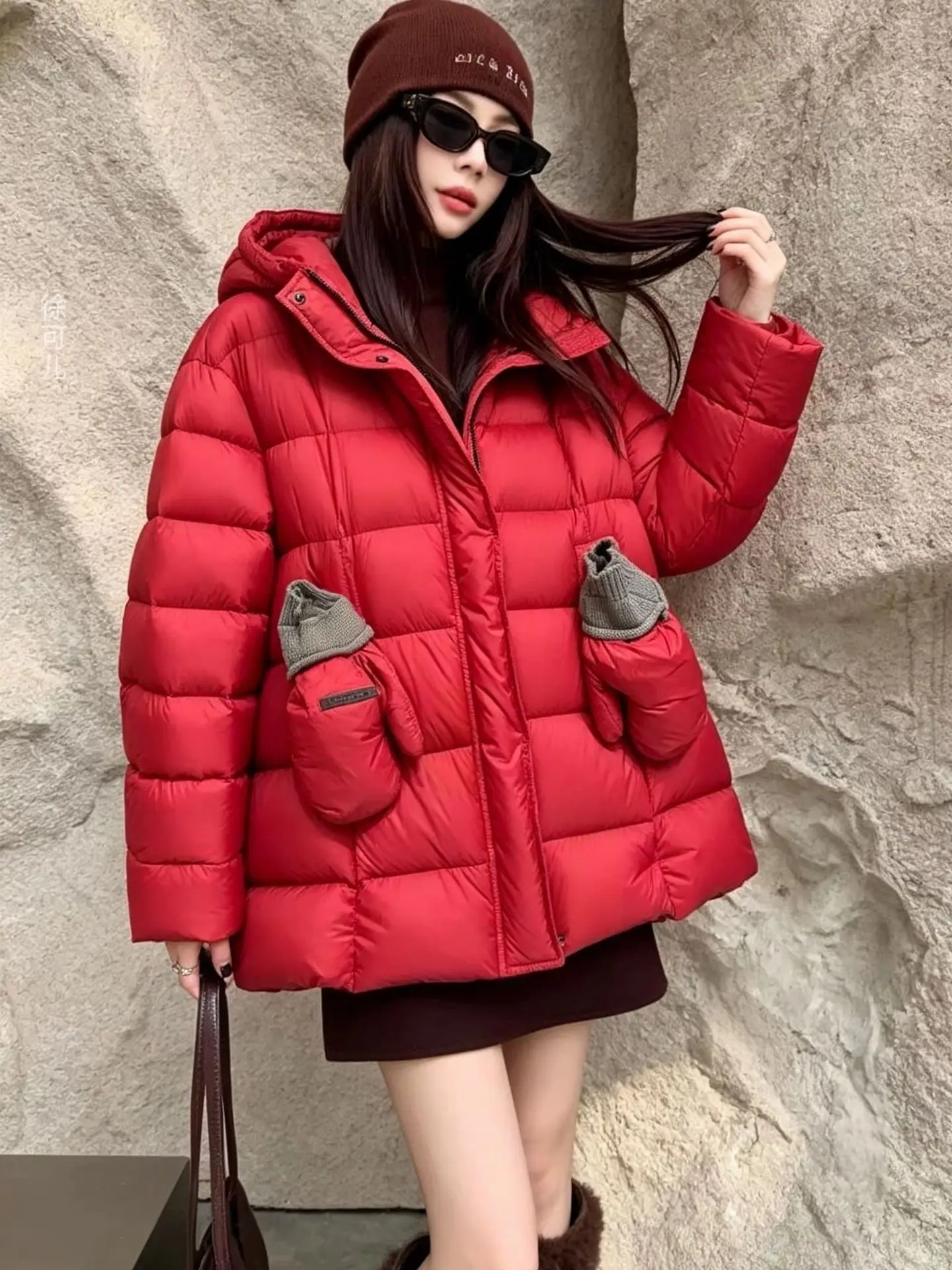 Winter Hooded Gloves Loose Down Jacket Women White Duck Down Warm Thick Outwears Female Waterproof Zipper Cold Proof Down Jacket