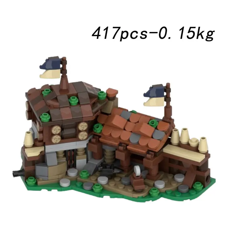 MOC Scène d'extension de portail et de mur de château médiéval, Ma Ji, Modèle de jouet de constructi