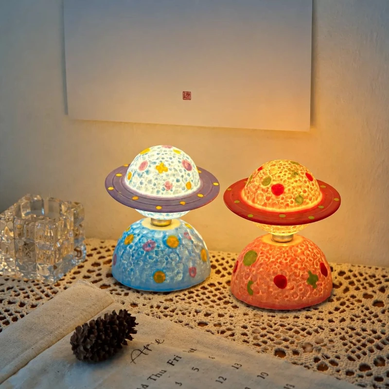 Jingdezhen Ceramic Planet Rotating Ornament Can Be Luminous Decompression Desktop Decoration Creative Car Birthday Gift