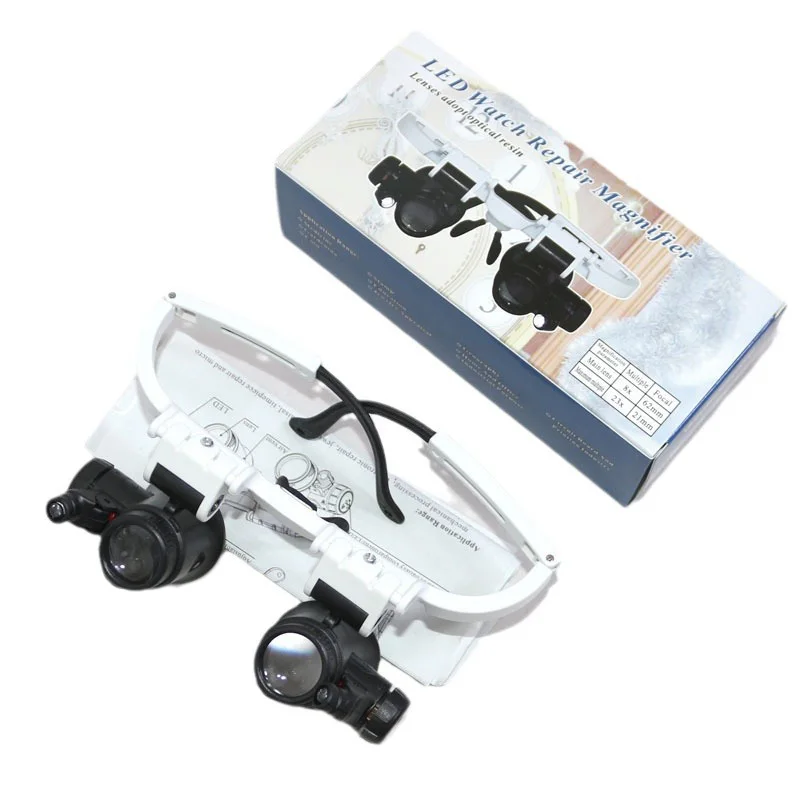 2 LED-Uhrmacher-Lupenbrillen mit Kopfband, verstellbare Vergrößerungsgläser mit Licht, Kopf-Augenlupe mit 8X, 15X, 23X Linsen – Detail 12