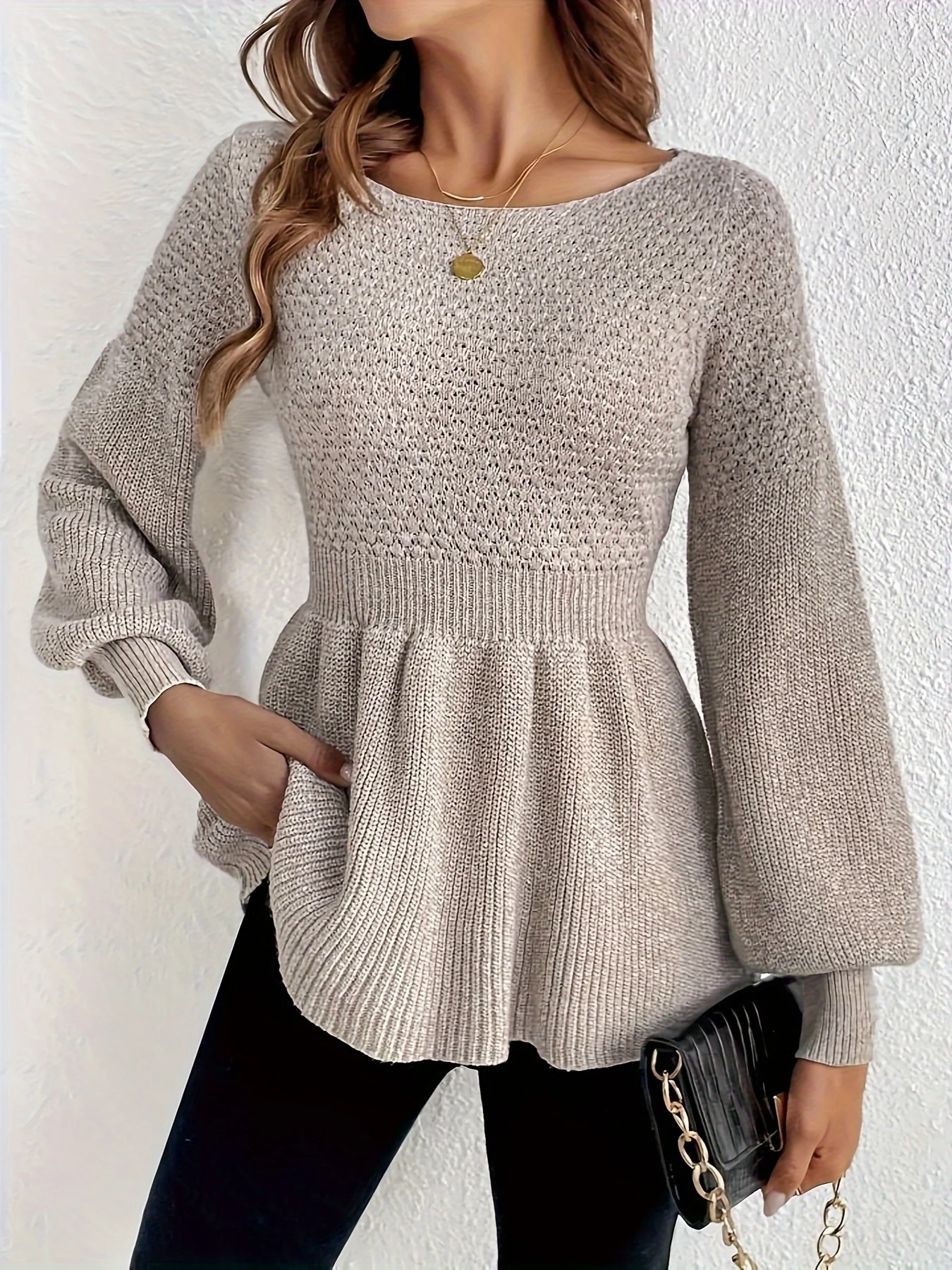 2024 casual fashion skirt round neck pullover knit sweater