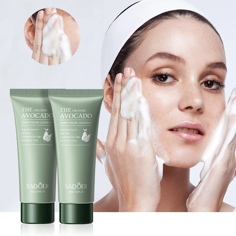 SADOER Avocado Facial Cleanser Moisturizing & Exfoliating Face Wash Foam Deep Cleansing Pore Purifying Cleanser Dry Skin Care