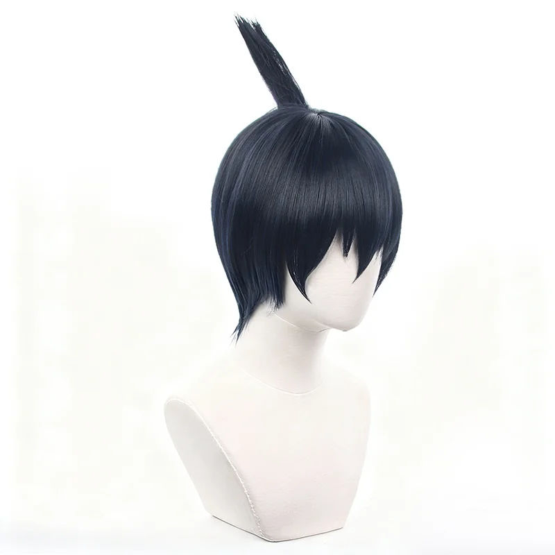 Peluca de motosierra de Anime para hombre Hayakawa Aki, peluca de Cosplay para adultos, pelo corto negro y azul, pelucas sintéticas resistentes al calor, accesorio de Carnaval para Halloween