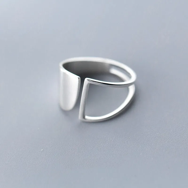 925 Sterling Silver Simple Punk Hollow Rings For Women Geometric Fashion Open Adjustable Handmade Party Jewelry Gift Allergy