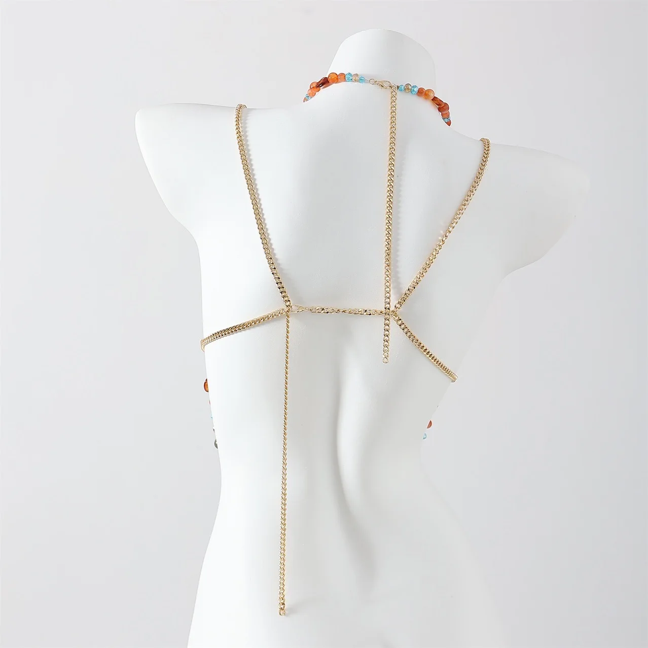 Beachwear Lingerie Harness Beaded Tops Bralette Camisole Vest Top Body Pearl Neck Bustier Fashion Bra Women Club Rave  S/L Size