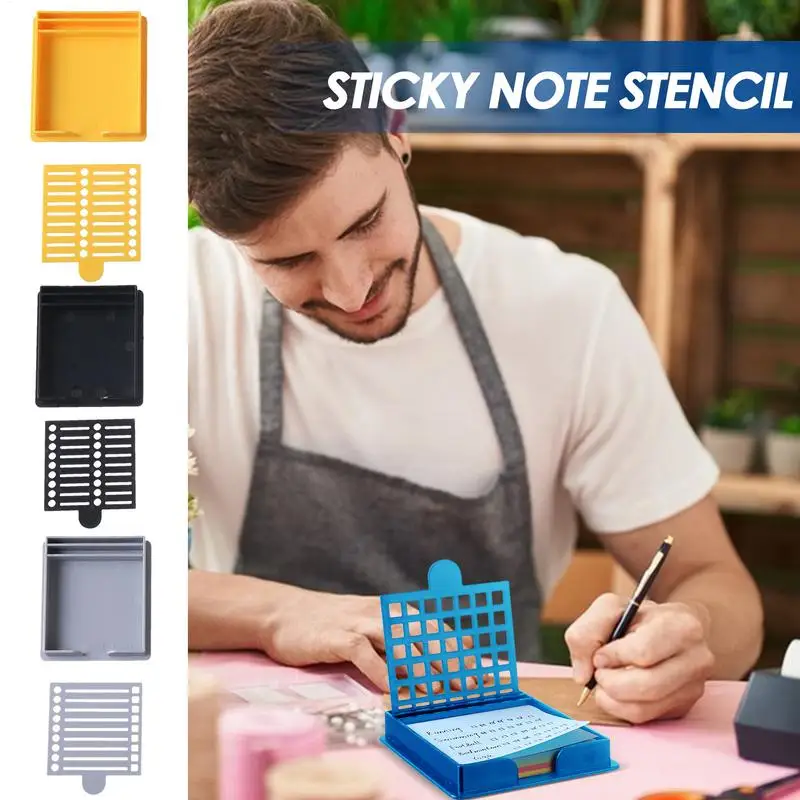 스티커 메모 스텐실 및 홀더 스텐실이있는 스티커 메모장 홀더 3X3 인치 메모 패드 용 컴팩트 데스크탑 주최자