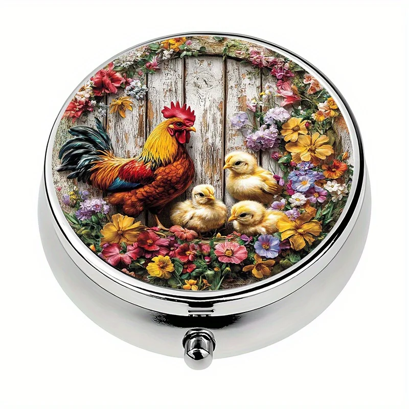 1 mini pill box, with 3 compartments, chicken-themed pill box, vitamin storage box, very suitable for travel - can be placed in a purse or pocket, for storing colorful medicines and jewelry