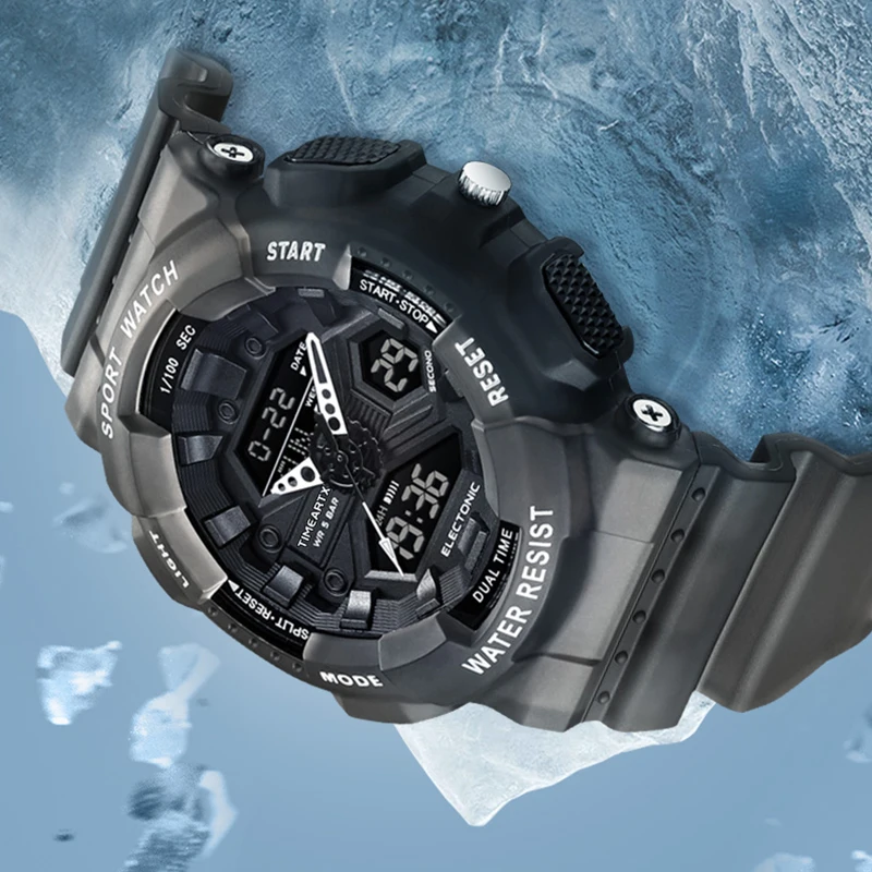 

Timeartx 4370 светодиодные цифровые электронные водонепроницаемые часы, деловые модные мужские спортивные часы, полупрозрачный резиновый ремешок