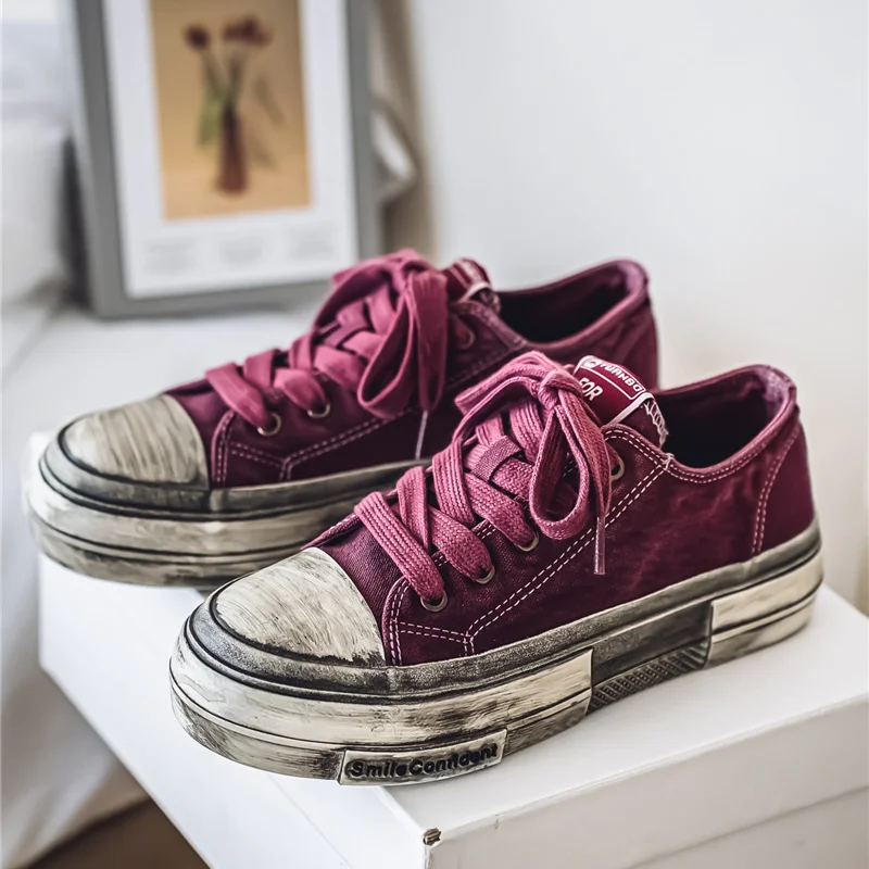

Vintage Designer Canvas Shoes Men Dirty Style Skateboard Shoes Streetwear Platform Vulcanize Shoes Men Fashion Casual Sneakers