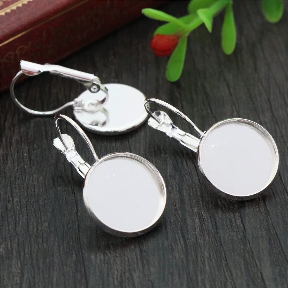 14mm 10pcs 9 Colors Plated French Lever Back Earrings Blank/Base,Fit 14mm Glass Cabochons,Buttons;Earring Bezels