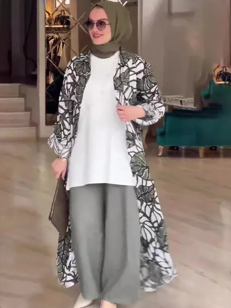 ผู้หญิงมุสลิมเสื้อชุดเสื้อคลุมยาวเสื้อสเวตเตอร์ถัก Abaya ชุด Jalabiya พิมพ์ Ramadan ดูไบ Abayas Kaftan อิสลาม Eid Vestidos อาหรับ